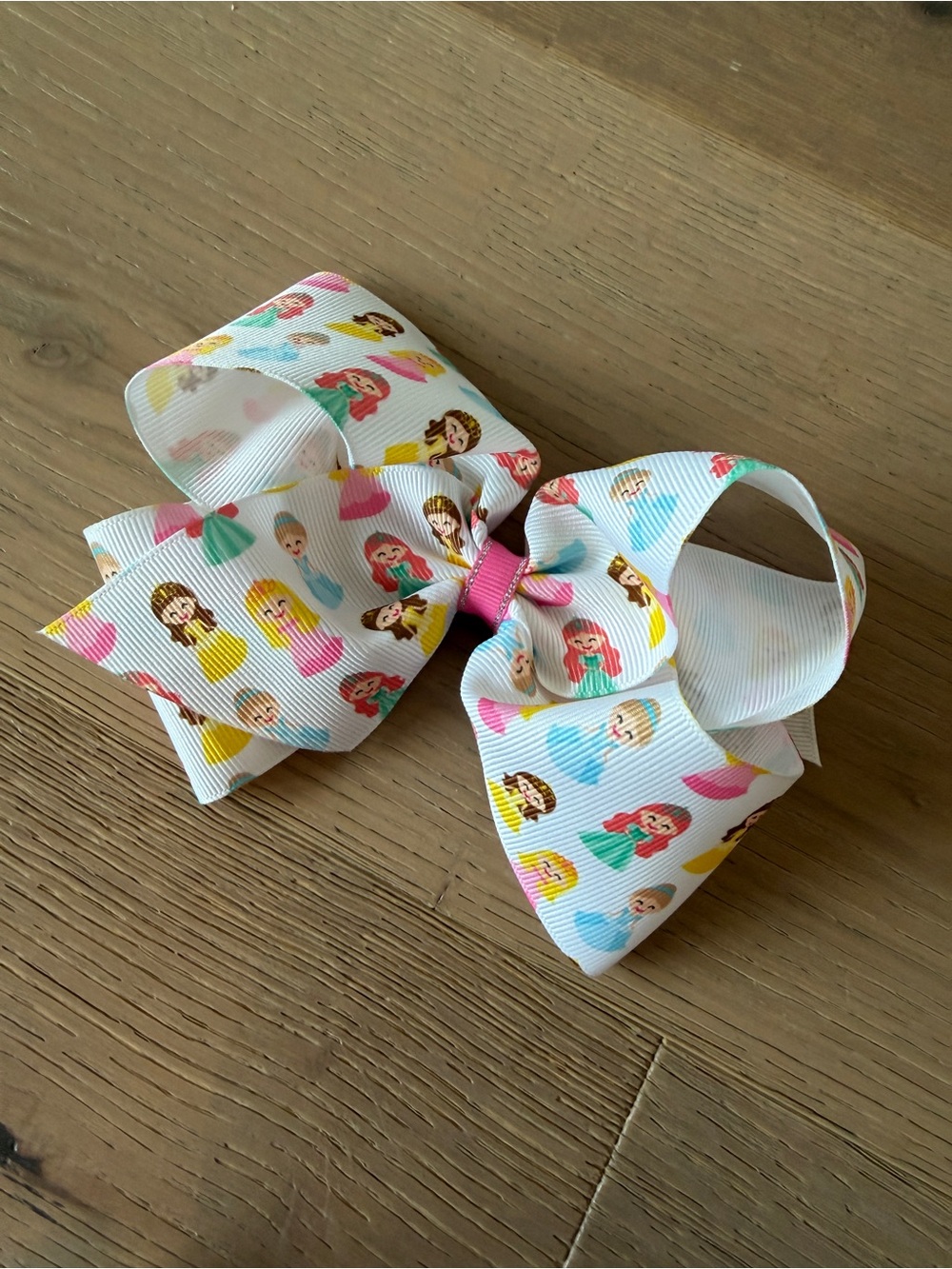 Wee Ones Princess Print Hair Bow in White with Pink Center